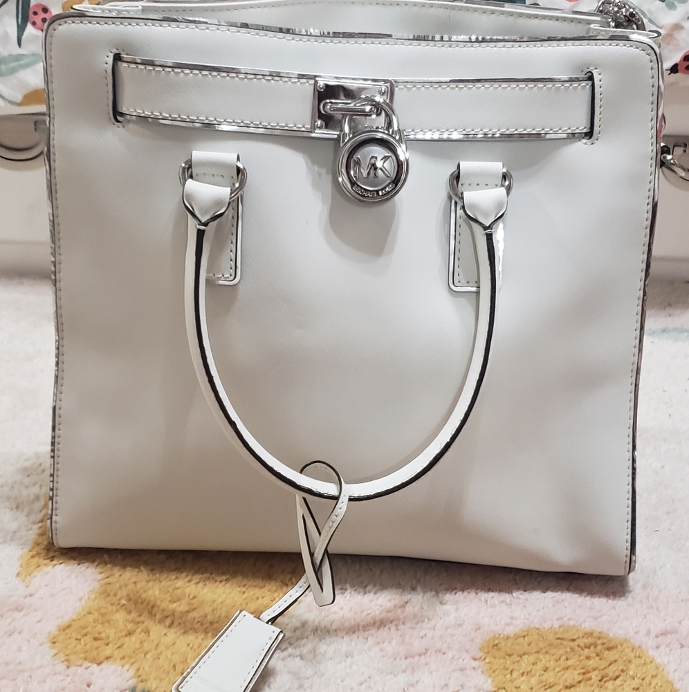 Michael Kors White Hamilton Tote with Silver Hardware